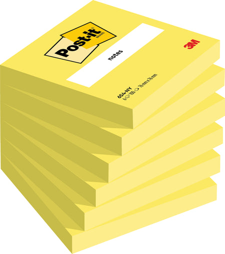 Post-it - Bloc-notes 654 76x76mm jaune fluo 100 feuilles | 6 pièces