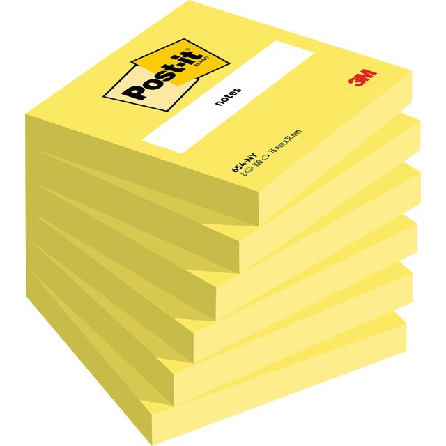 Post-it - Bloc-notes 654 76x76mm jaune fluo 100 feuilles | 6 pièces