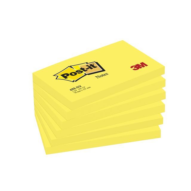 Post-it - Notizblock 655 76x127mm 100 Blatt pro Block neongelb | 6 Stück