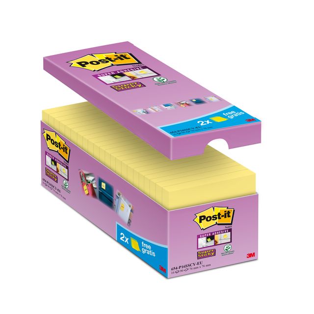 Post-it -  Memoblok  654 super sticky 76x76mm gl 14+2