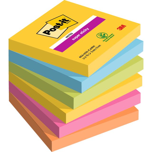 Post-it -  Memoblok  654 super sticky 76x76mm carnival