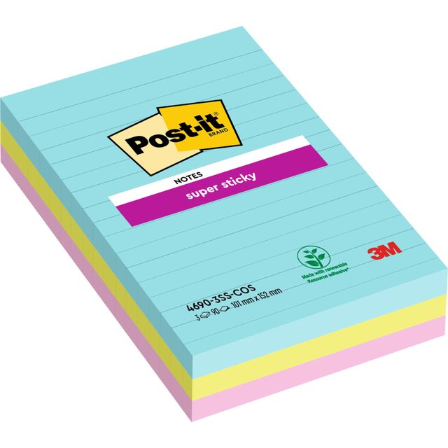 Post-it - Bloc mémo 4690 super collant 101x152mm cosm