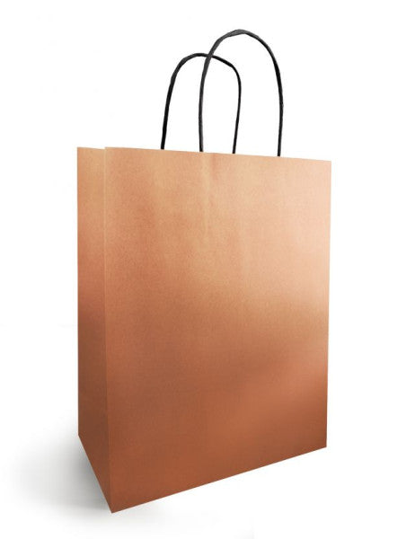 Sac en papier avec cordon 18x08x22cm Cuivre rose/noir (50 pièces)