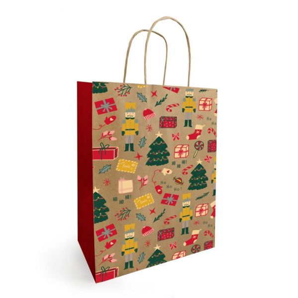 Noella - Papierbeutel mit Kordelzug WEIHNACHTEN 34x14x39,5cm Natur (50 Stück) | 5 Stück