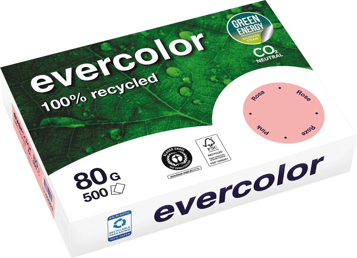 Clairefontaine - Evercolor, farbiges Recyclingpapier, A4, 80 g, 500 Blatt, rosa