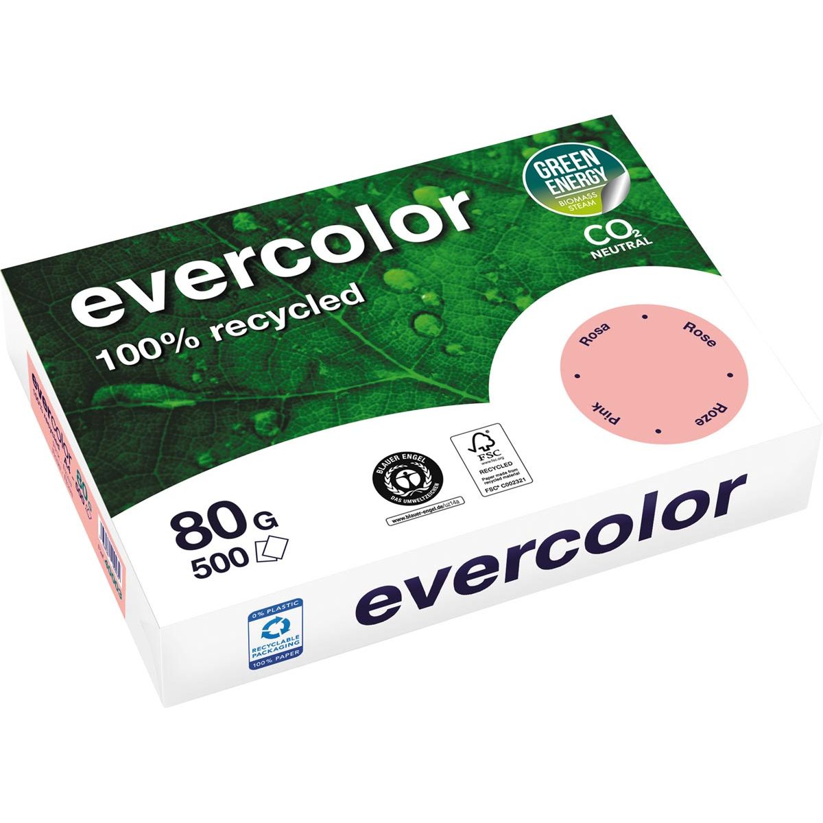 Clairefontaine -  Evercolor, gekleurd gerecycleerd papier, A4, 80 g, 500 vel, roze