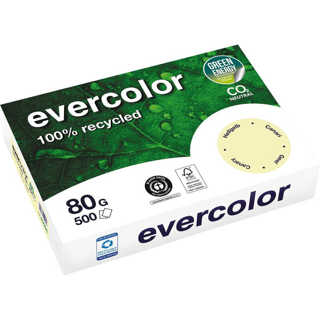 Clairefontaine - Evercolor, papier recyclé coloré, A4, 80 g, 500 feuilles, jaune