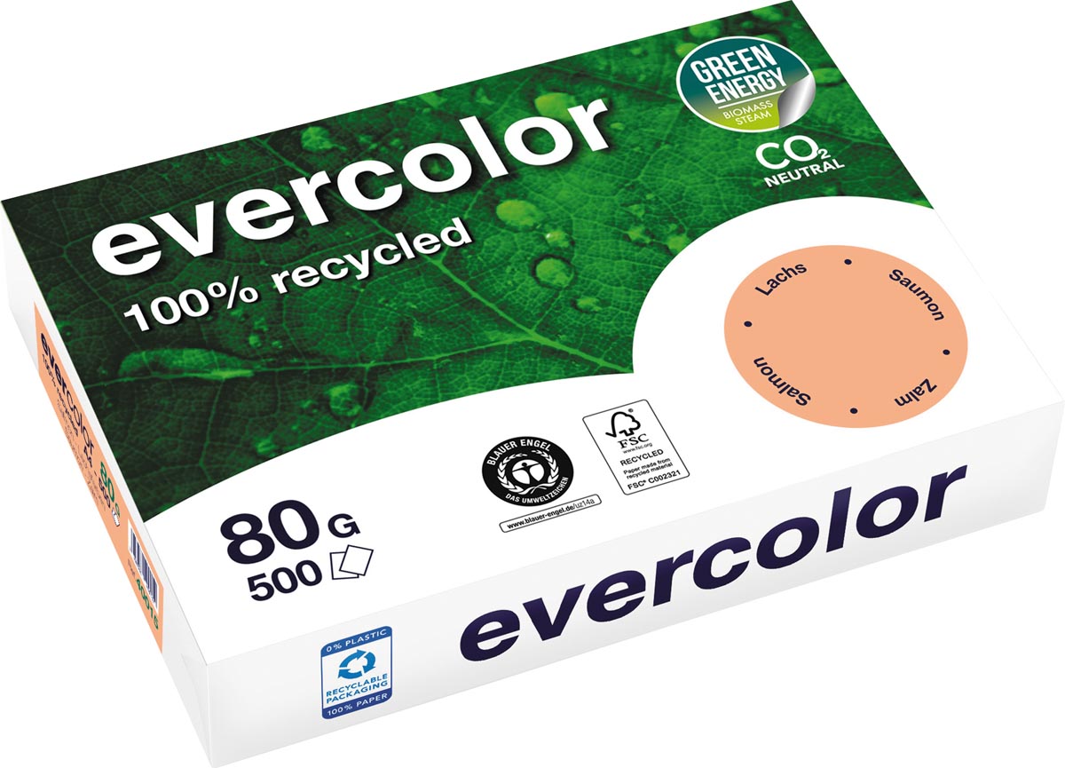 Clairefontaine - Evercolor, papier recyclé recyclé, A4, 80 g, 500 feuilles, zalm