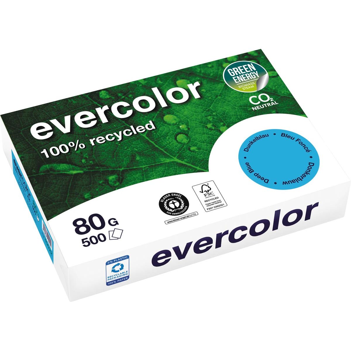 Clairefontaine -  Evercolor, gekleurd gerecycleerd papier, A4, 80 g, 500 vel, donkerblauw