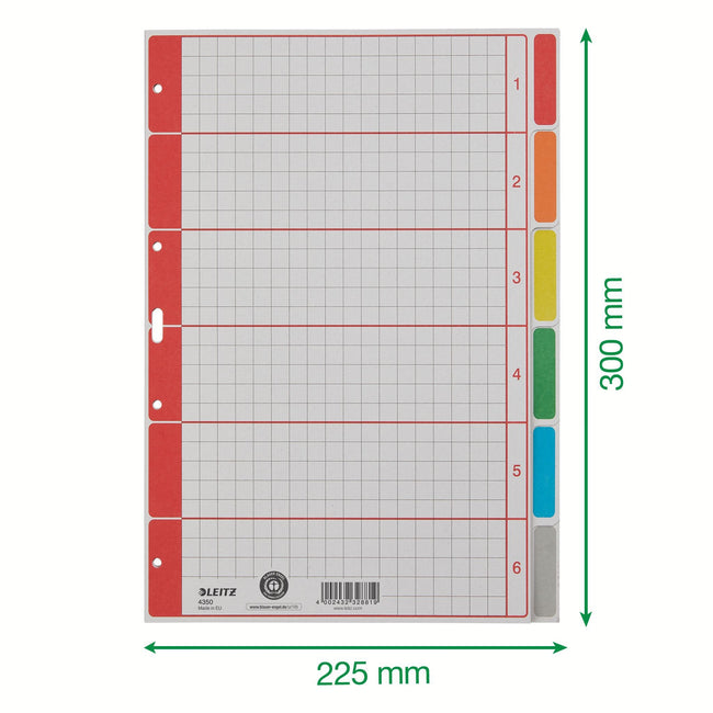 Leitz -  Tabbladen  4350 a4 4r karton 6dlg grijs | 25 stuks