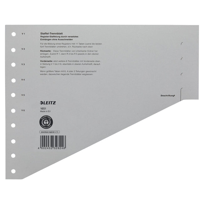 Leitz -  Scheidingsbladen  1651 karton a4 200gr grijs