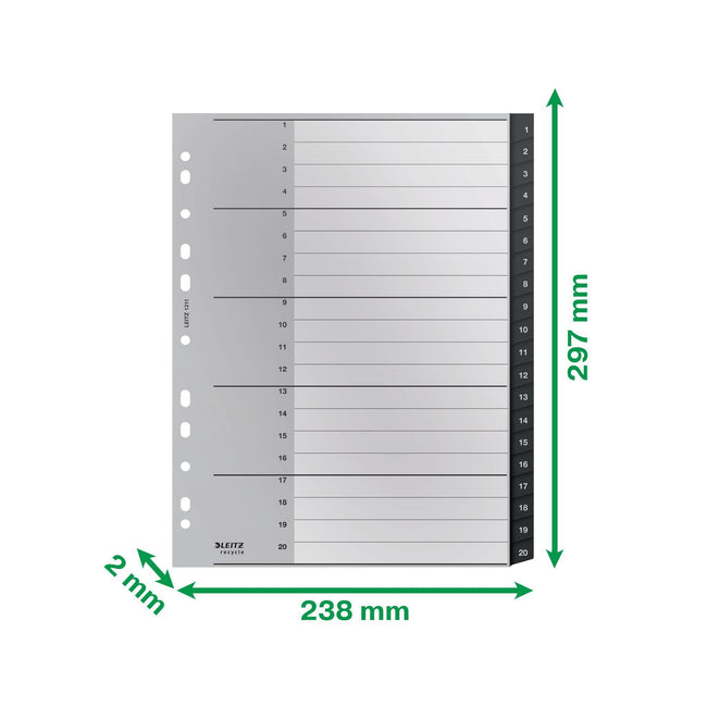 Leitz -  Tabblad  recycle a4 1-20 extra breed pp | 10 stuks
