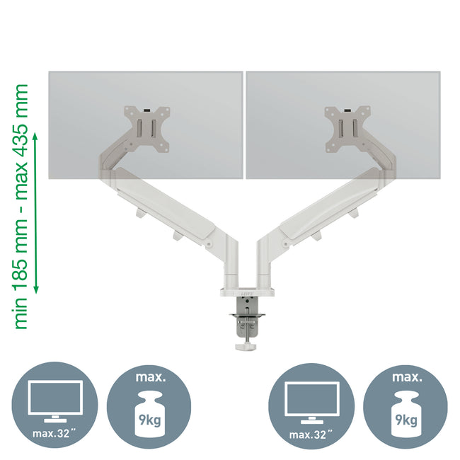 Leitz -  Monitorarm  ergo ruimtebesparend dubbel grijs | 2 stuks