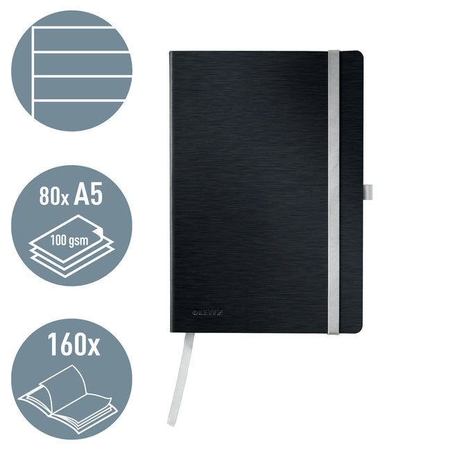 Leitz -  Notitieboek  style a5 lijn 160pag zwart | 5 stuks