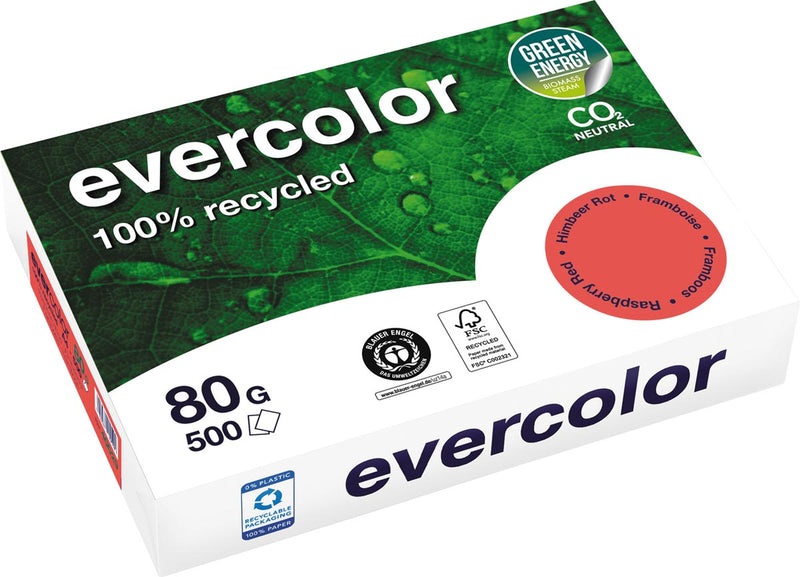 Clairefontaine - Evercolor, papier recyclé coloré, A4, 80 g, 500 feuilles, framboise