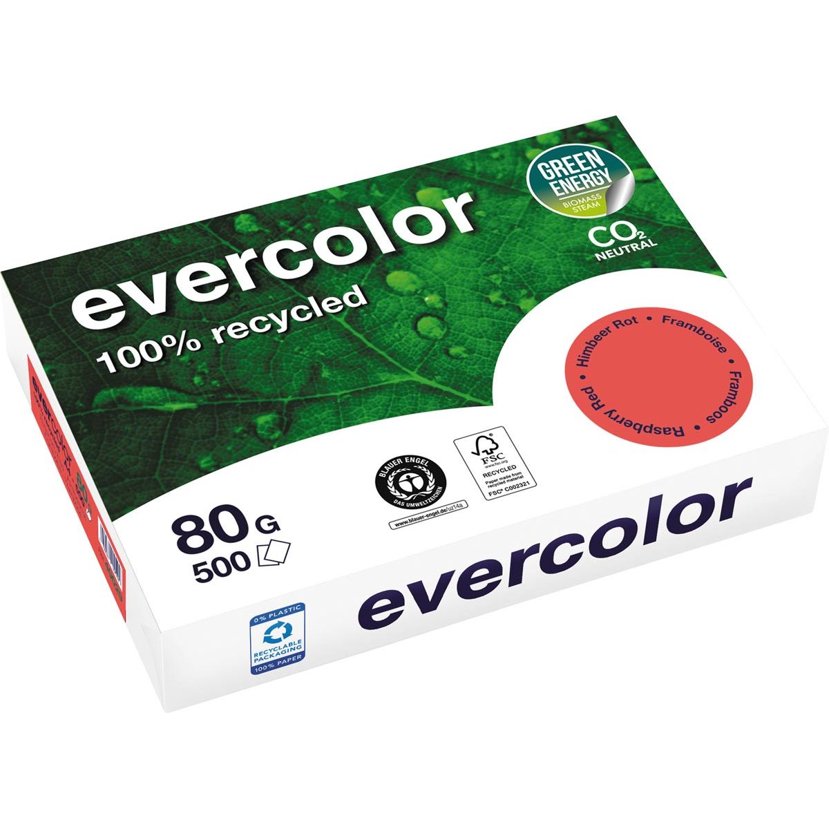 Clairefontaine -  Evercolor, gekleurd gerecycleerd papier, A4, 80 g, 500 vel, framboos