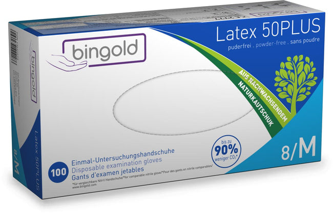 Bingold -  Handschoenen uit latex, medium, wit, poedervrij, doos van 100 stuks