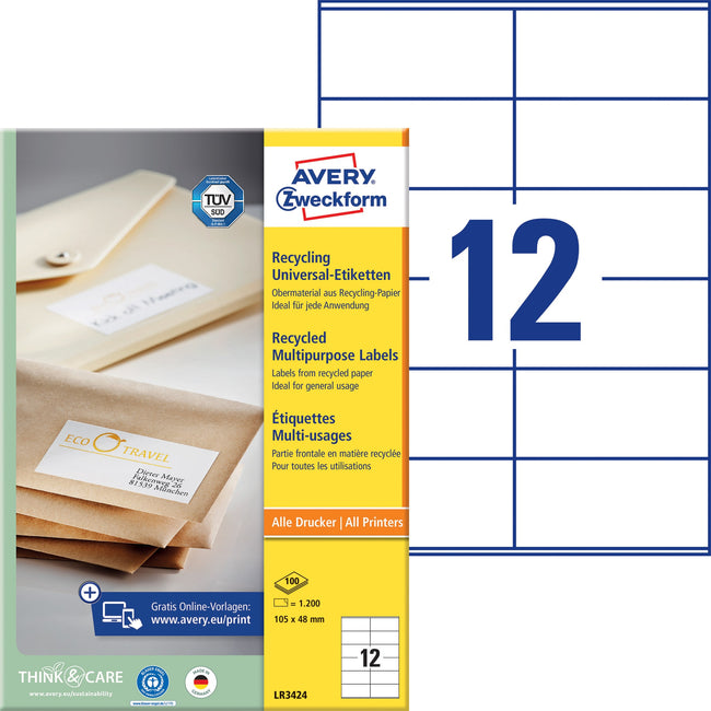 Avery Zweckform -  Etiket avery lr3424 105x48mm wit 1200st