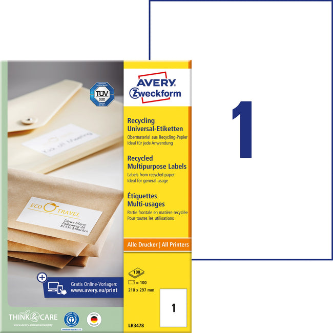 Avery Zweckform -  Etiket avery lr3478 210x297mm a4 wit 100st