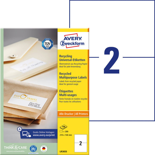 Avery Zweckform -  Etiket avery lr3655 210x148mm wit 200st | 5 stuks