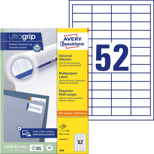 Avery Zweckform -  Etiket avery 3650 48x21mm wit 5200st