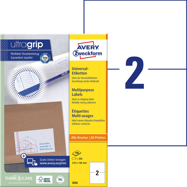 Avery Zweckform -  Etiket avery 3655 210x148mm a5 wit 200st