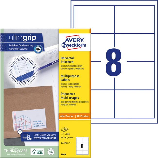 Avery Zweckform -  Etiket avery 3660 97x67.7mm wit 800st