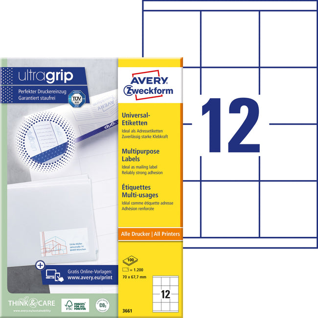 Avery Zweckform -  Etiket avery 3661 70x67.7mm wit 1200st