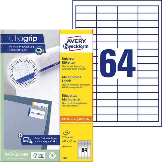 Avery Zweckform -  Etiket avery 3667 48.5x16.9mm wit 6400st