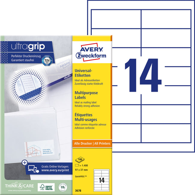 Avery Zweckform -  Etiket avery 3678 97x37mm wit 1400st