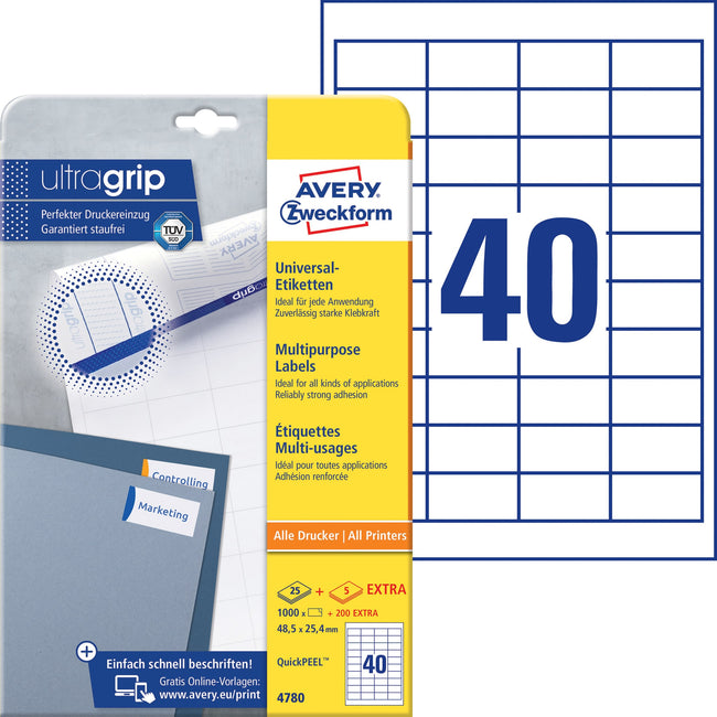 Avery Zweckform -  Etiket avery 4780 48.5x25.4mm wit 1000st