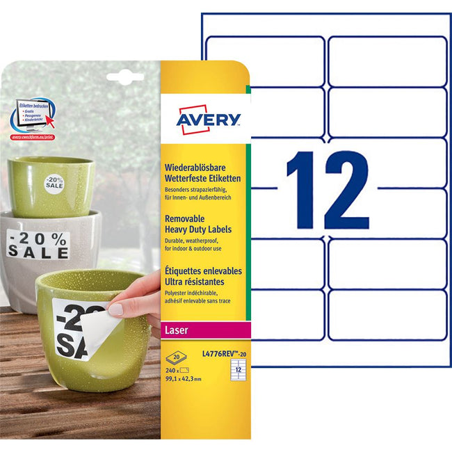 Avery -  Etiket  l4776rev-20 99.1x42.3mm wit 240st