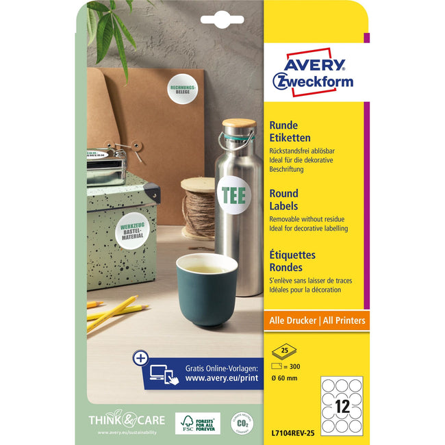 Avery Zweckform -  Etiket avery l7104rev-25 60mm wit 300st