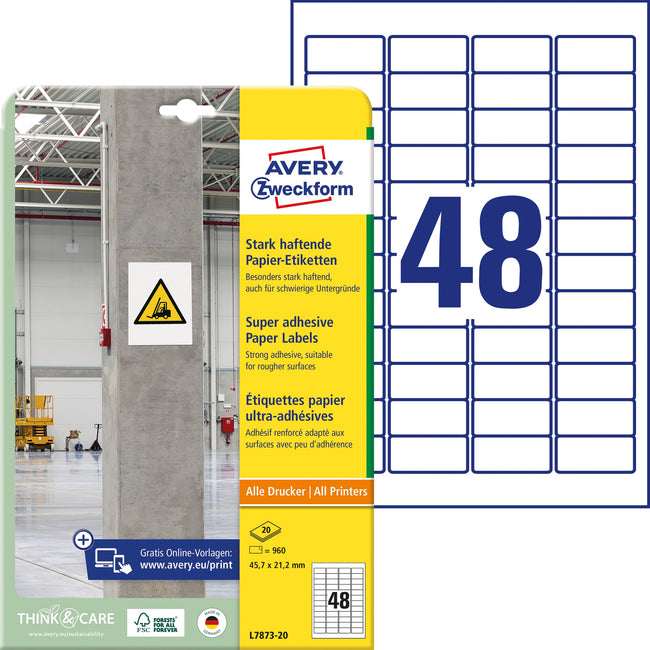 Avery Zweckform -  Etiket avery l7873-20 45.7x21.2mm 960st