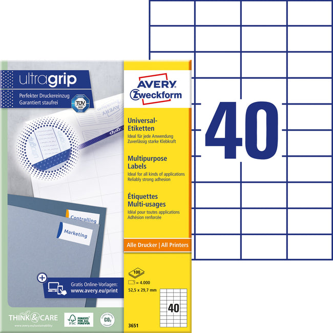 Avery Zweckform -  Etiket avery 3651 52.5x29.7mm wit 4000st | 5 stuks