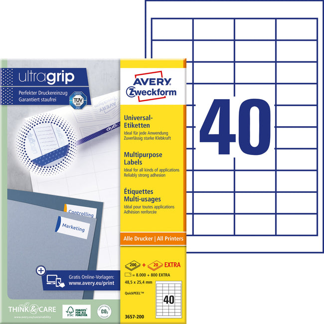 Avery Zweckform -  Etiket avery 3657 48.5x25.4mm wit 8000st