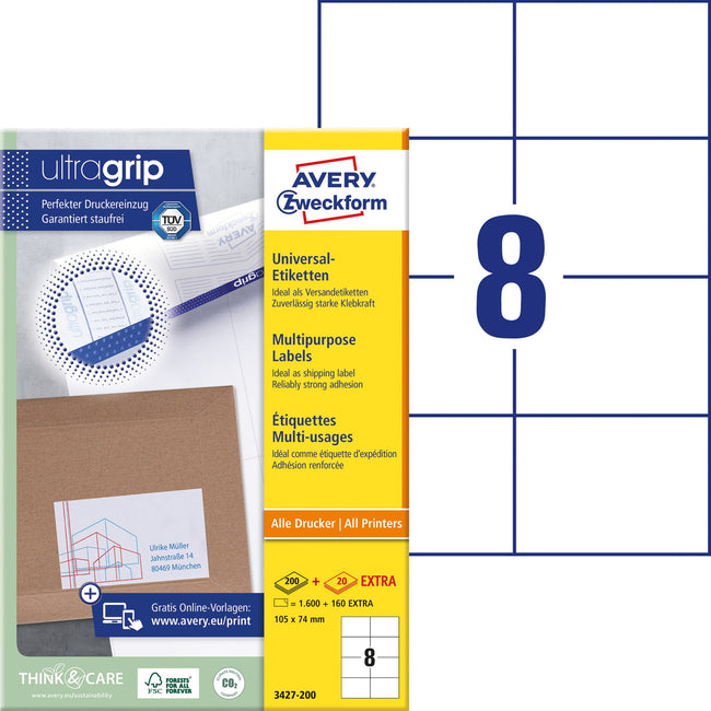 Avery Zweckform -  Etiket avery 3427 105x74mm wit 1600st | 5 stuks