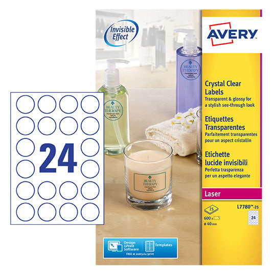 Avery -  Etiket  l7780-25 rond 40mm transparant 600st