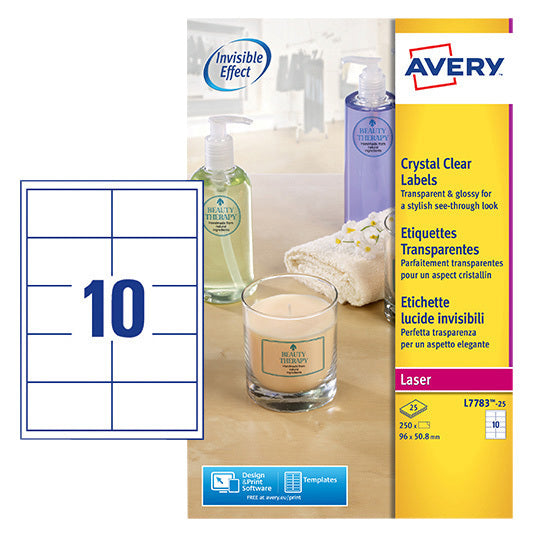 Avery -  Etiket L7783-25 96x50.8mm transparant 250 stuks