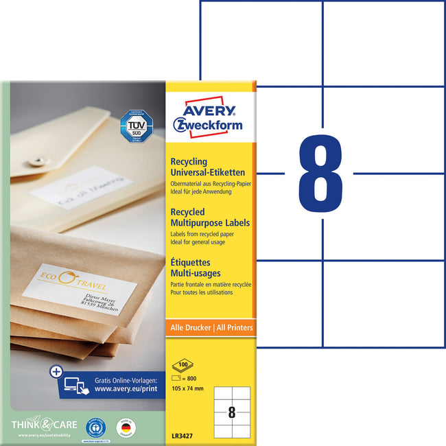 Avery Zweckform -  Etiket avery lr3427-100 105x74 recycled wit 800st