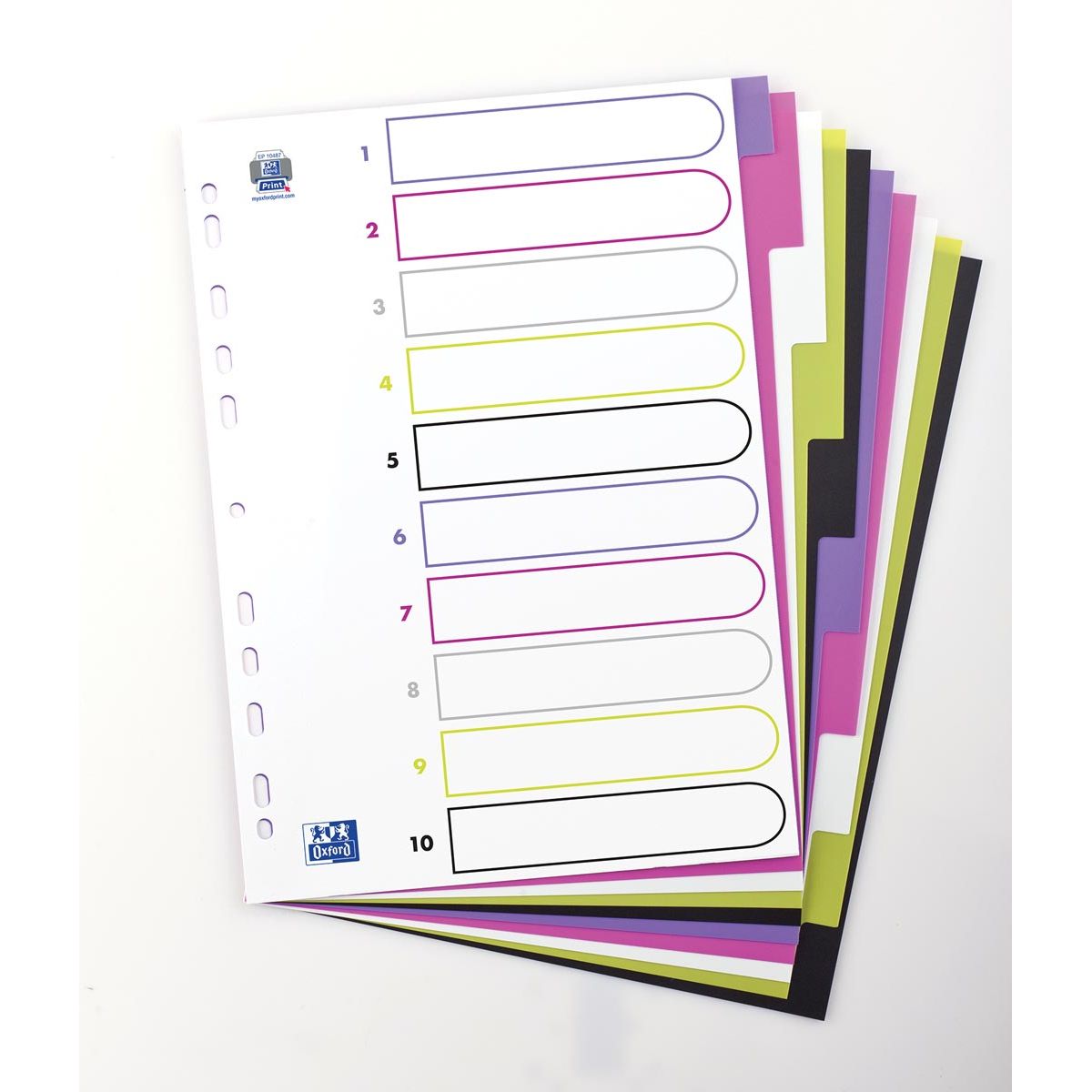 Oxford - Onglets MyColour, format A4, en PP coloré, perforation 11 trous, 10 onglets