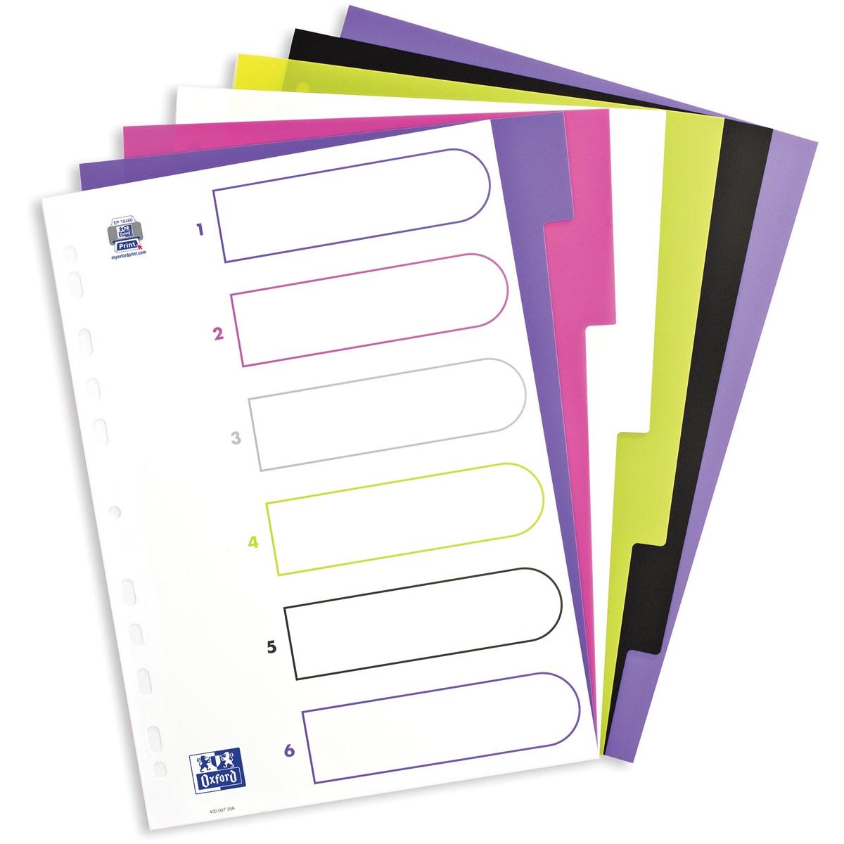 Oxford -   MyColour tabbladen, formaat A4, uit gekleurde PP, 11-gaatsperforatie, 6 tabs