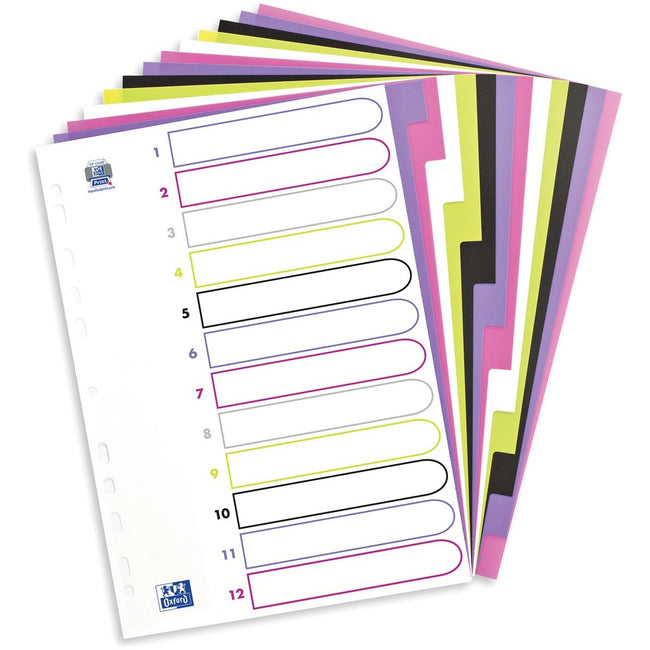 Oxford - Oxford MyColour Tabs, Format A4, de colored pp, 11 -gaat pulvérisateur, 12 onglets