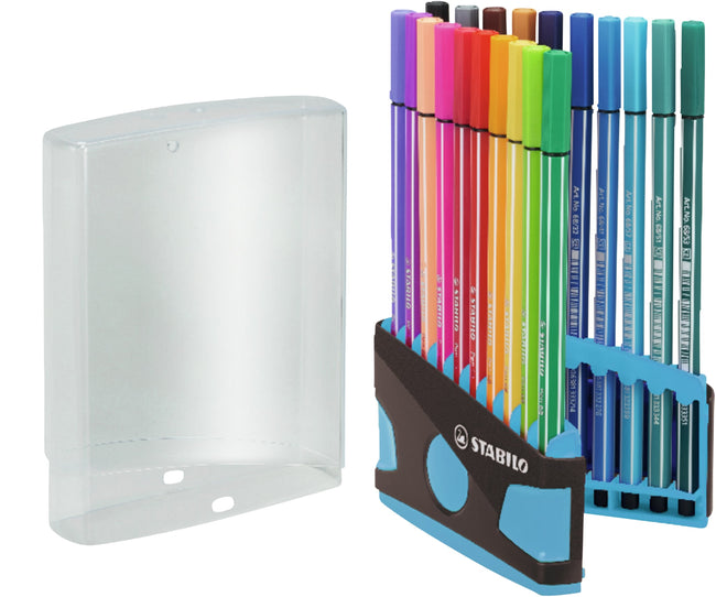Stabilo -  Pen 68, premium viltstift, ColorParade, antraciet/licht blauw, met 20 kleuren