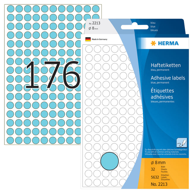 HERMA -  Etiket  2213 rond 8mm blauw 5632st