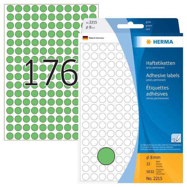 HERMA -  Etiket  2215 rond 8mm groen 5632st