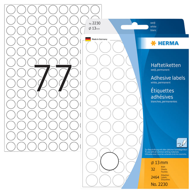 HERMA -  Etiket  2230 rond 13mm wit 2464st