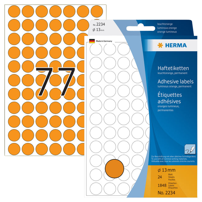 HERMA -  Etiket  2234 rond 13mm fluor oranje 1848st
