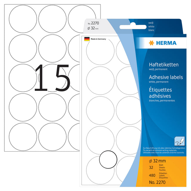 HERMA -  Etiket  2270 rond 32mm wit 480st