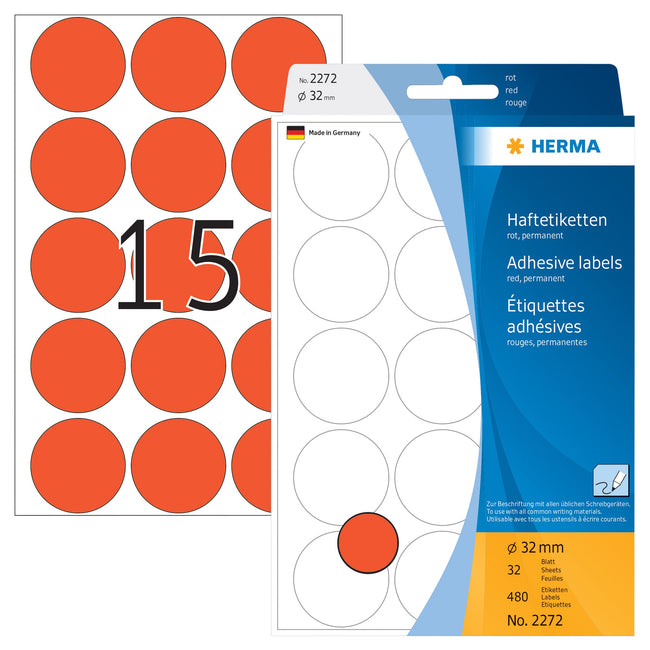 HERMA -  Etiket  2272 rond 32mm rood 480st